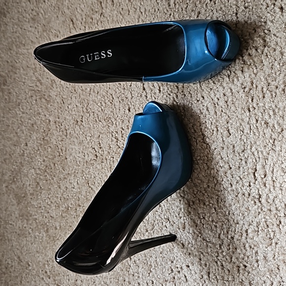 6 heels peep toe black 🖤💙blue guess - Picture 1 of 6